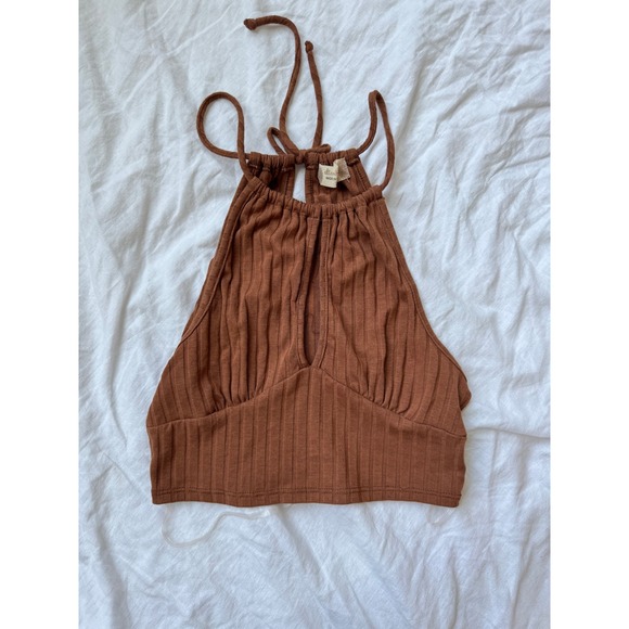 Altar'd State Tops - Altar'd State Brown Ribbed Halter Crop Top‎ Keyhole Women's Size Small